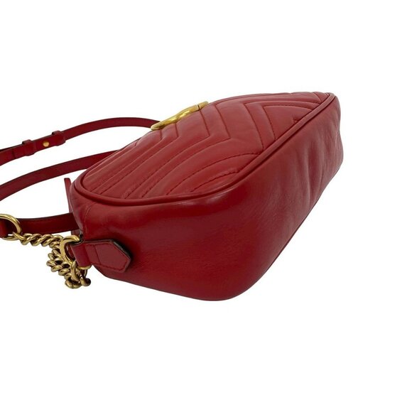 GUCCI Red Leather GG Marmont Shoulder Bag - Picture 7 of 9